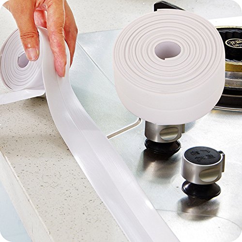 Wall Sealing Tape Sealer Strips Waterproof Self Adhesive for Door Window Bathroom Kitchen, Countertop & Backsplash Caulk Strip Tub Decorative Edge Trim Tape, 2 Pack- White