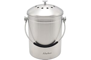 Abakoo Stainless Steel Compost Bin for Kitchen Countertop Compost Bucket Kitchen Pail Compost with Lid 1.3 Gallon-Includes 4 Filters
