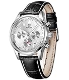 BINGER Mens Date Military Chronograph Watches Stopwatch 24 Hour Luminous Numerals Leather Strap