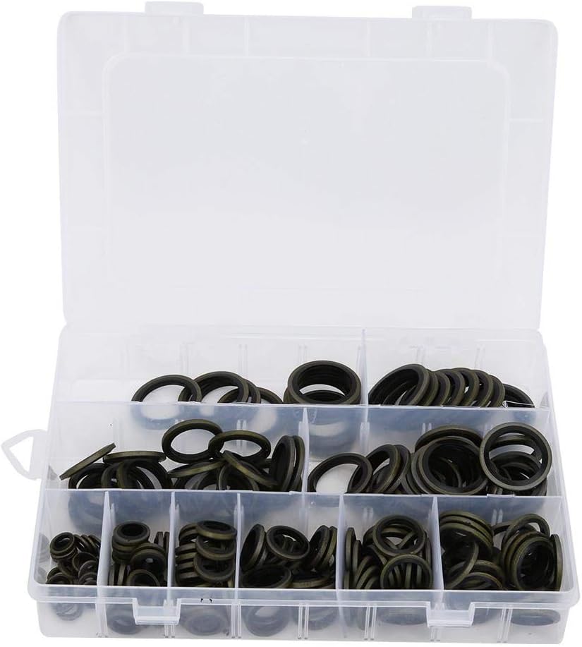 180pcs Oil Drain Plug Gaskets Set M6-M24 Crush Washers Zinc Plated Sealing Rings Kit for Automotive and Mechanical Industry with Plastic Box