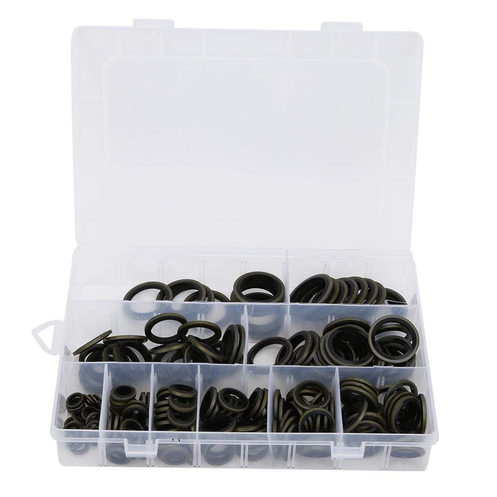 180pcs Oil Drain Plug Gaskets Set M6-M24 Crush Washers Zinc Plated Sealing Rings Kit for Automotive and Mechanical Industry with Plastic Box