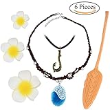 Princess Gilrs Moana Cosplay Necklace 6 Pcs Dress up Set Flower Hair Clips Movie Accessories Gift for Kids
