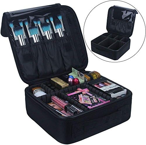 charming Travel Makeup Train Case Makeup Cosmetic Case Organizer Portable Artist Storage Bag 10.3'' with Adjustable Dividers for Cosmetics Makeup Brushes Toiletry Jewelry Digital accessories Black