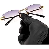 Luxury Rimless Unisex Square Trendy Retro 90's Fashion Stylish Hip Hop Purple Gradient Tint Lens Gold Wire Frame Sun Glasses Frameless Rectangle Summer Shades Sunglasses For Men And Women