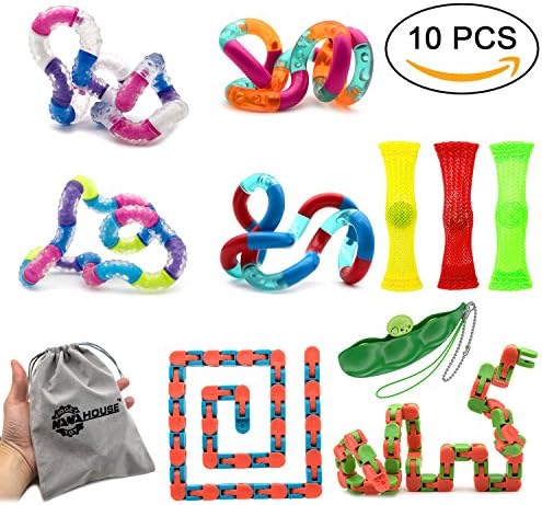 Nanahouse Set of 10 Fidget Bundle Sensory Toys Relieves Stress and Anxiety Attention - Tangle Fidget Sensory Toys/Squeeze Beans/Mesh And Marble Toy/Wacky Tracks Snap