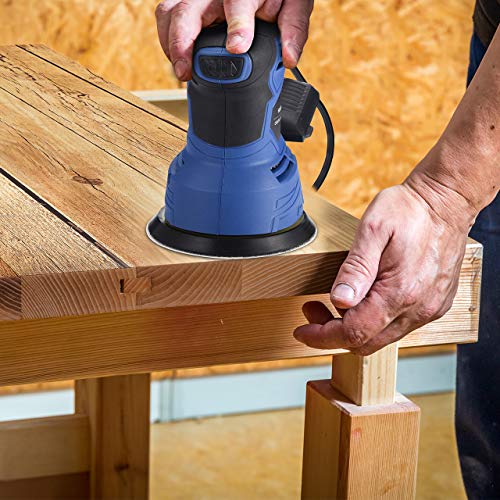 HoLife 5-Inch Random Orbit Sander, 7 Variable Speed, 2.5A/13000RPM Hook and Loop Orbital Sander, 12Pcs Sandpapers and 2 Polisher Accessories Kit, Efficient Dust Collection System for DIY -Black + Blue - Thumbnail 7