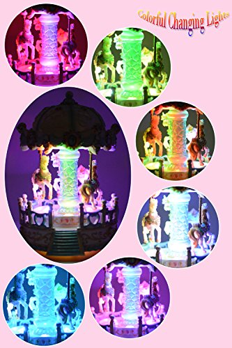 ACCOCO Large Carousel Music Box Luxury Color Change LED Light Luminous Rotating 3-horse Merry-Go-Round Music Box,Two Melody Carrying You from Castle in the Sky and Swan Lank (Pink)