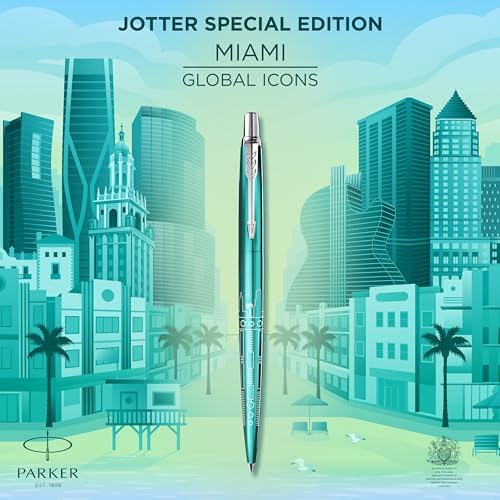 Jotter Kugelschreiber | Special Edition | Miami-Türkis mit Chrome-Zierteilen | Mittlere Spitze | Blaue Tinte | Geschenkbox