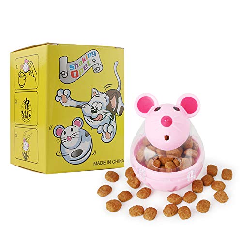 BSMTech Interactive Cat Toy,Mouse Tumbler Feeder Food Dispenser,Tumbler IQ Treat Ball,Fill Chew Toy Dispensing Food Toys for Cats (pink)