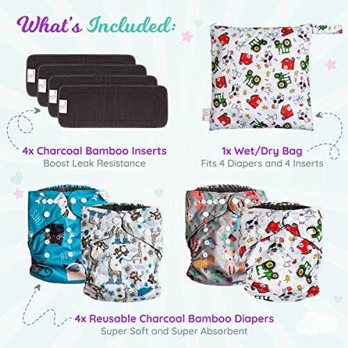 LittleDingo Reusable Cloth Diapers for Babies and Toddlers 4 Reusable