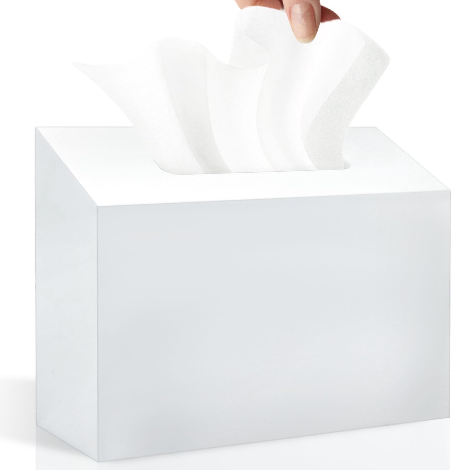 Photo 1 of Acrylic Hand Towel Box Cover Holder for Kleenex, Disposable Paper Hand Towels Holder, Bottom Pull-Out & Wall-Mounted, Paper Towel Dispenser Suitable for Home, Office, Bathroom (Glossy White)