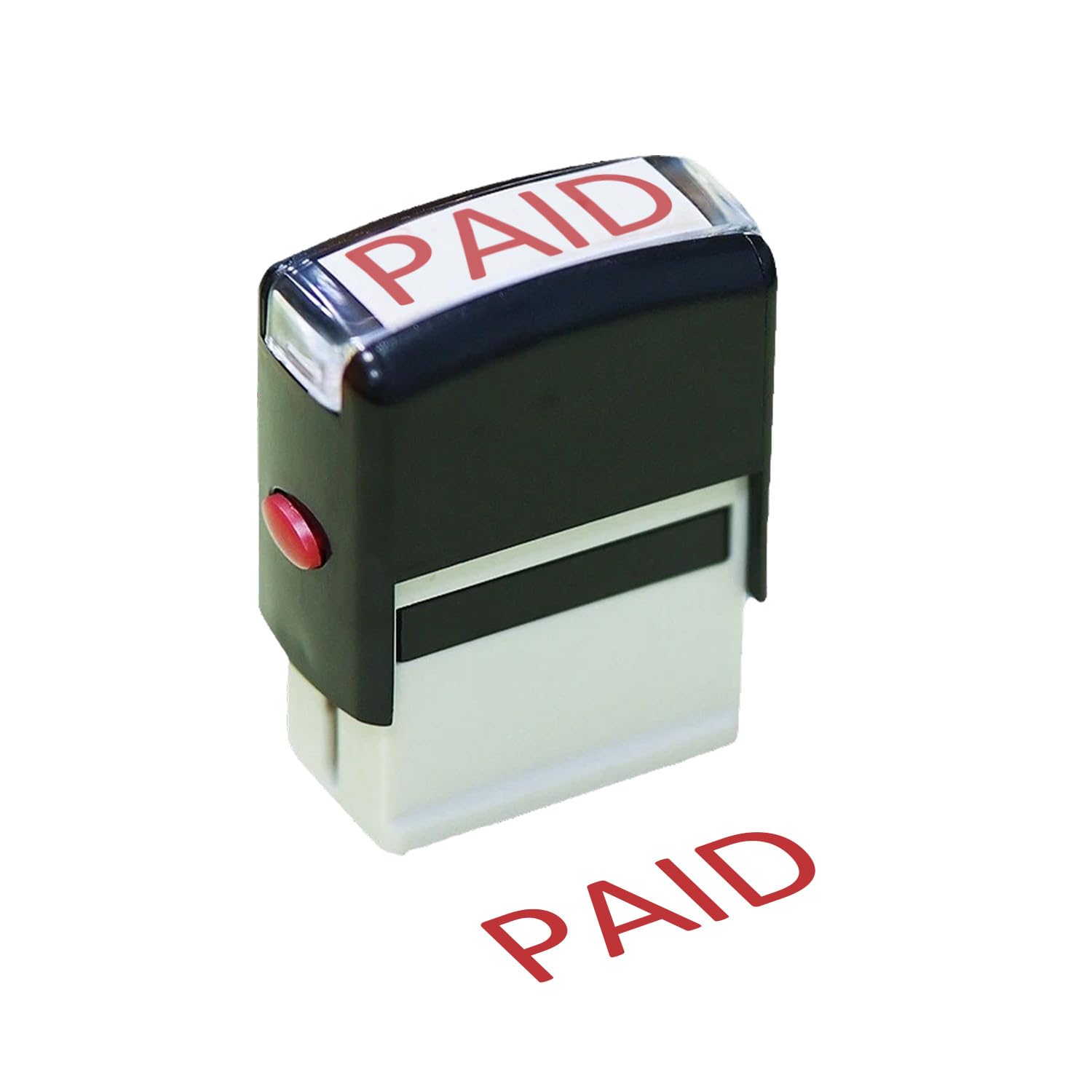 Paid Stamp Self Inking Rubber Stamps Refillable Red Ink Preinstalled 11x 35mm Bold Text Pre Inked Business Office Stamp Work Document Paid Notice Message Card Stamps Self Stationery Kit (Black)