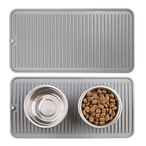 mDesign Premium Quality Pet Food and Water Bowl Feeding Mat for Dogs and Puppies - Waterproof Non-Slip Durable Silicone Placemat - Food Safe, Non-Toxic - Small, 2 Pack - Gray