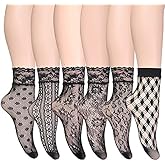 MarJunSep Lace Ankle Socks for Women Cute Elegent Sheer Mesh Fishnet Thin Nylon Crew Socks Sexy Fashion
