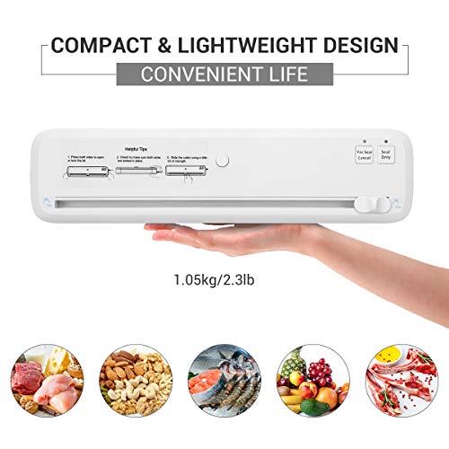 Vacuum Sealer Machine, CUSIBOX Automatic Food Vacuum Sealer with Bag Cutter for Food Preservation and Sous Vide, 3 Storage Bags(White)