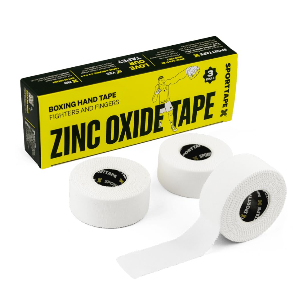 3 Rolls SPORTTAPE Zinc Oxide Tape | 2.5cm x 10m | White Rigid Athletic Tape for Blister Prevention, Joint Support, Boxing Hand Wrap | Zinc-Oxide Strapping for Climbing, Rowing, Wrist, Hand Protection