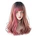 Long Wavy Wig Highlights Bangs - Natural Looking Synthetic Hair Mix Wig For Women Cosplay Costumes, Halloween, Theme Parties and Daily (ombre red)