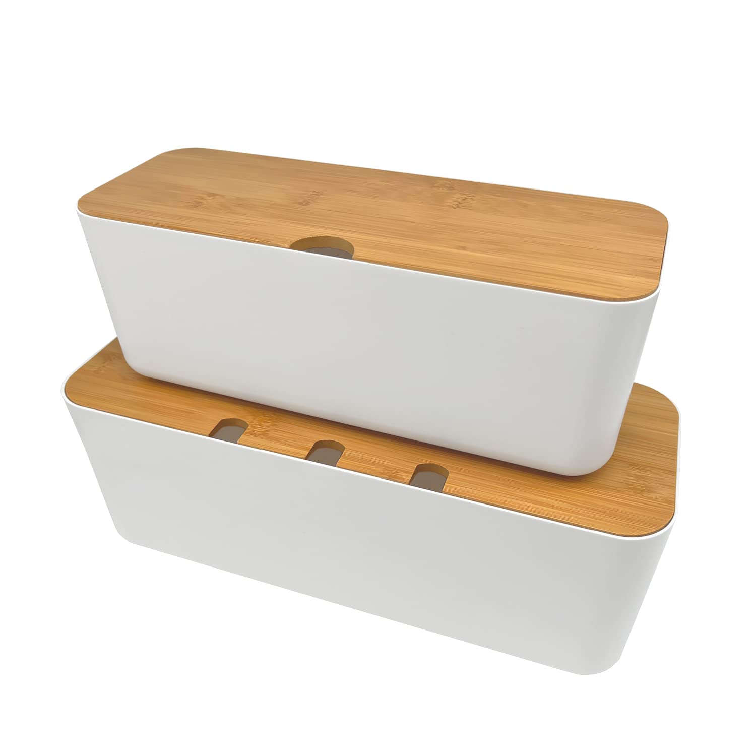 Verve Jelly 2 Pcs Cord Wire Organiser Box Rectangular Cable Storage Box with Lid for Hiding Messy Cables Wire Management, White, S+L