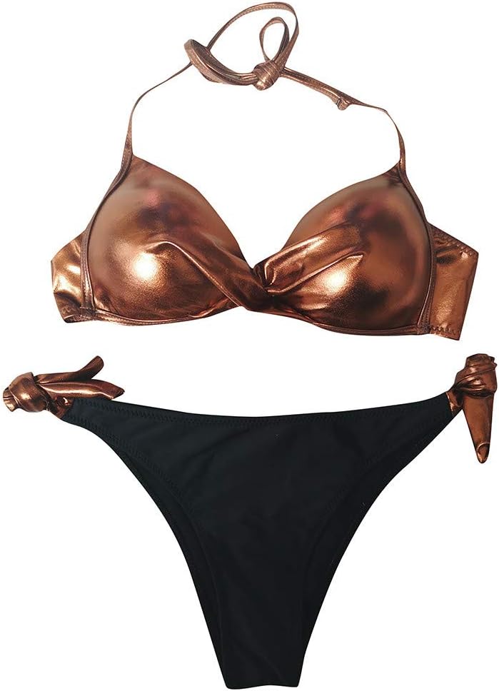 Starryflashing Maternity Swimwear TankiniWomen Two Piece Sexy Swimsuit ❀ Ladies Sequined Patchwork Printed Beach Push Up Bikini Set Brazilian Swimsuit (Brown, S)