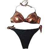 Starryflashing Maternity Swimwear TankiniWomen Two Piece Sexy Swimsuit ❀ Ladies Sequined Patchwork Printed Beach Push Up Bikini Set Brazilian Swimsuit (Brown, S)