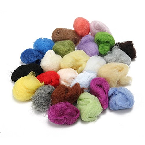 Soft Wool Felt + Felting Needle Tools Set Mat Starter Kit DIY Craft, Set of 25/16 Colors (25 Colors)