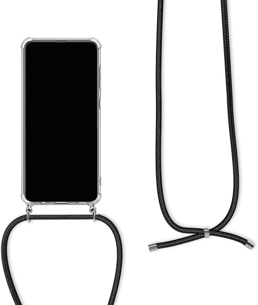 Orgstyle Crossbody Case for Samsung Galaxy S20 Plus 5G, Transparent Silicone Soft TPU Cover with Adjustable Cord Strap, Flexible TPU Bumper Cover Smartphone Necklace Case, Black