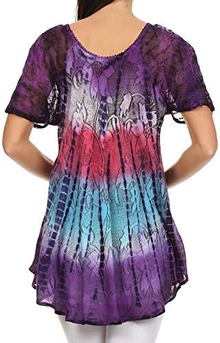 Wilton Marti Nice Relaxed Fit Sequin Tie Dye Embroidery Cap Sleeves Blouse / Top PurpleOne Size Plus