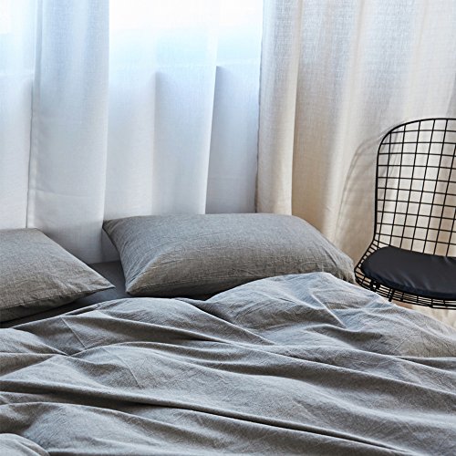 MooMee Duvet Cover Set Washed Cotton Soft Fluffy Linen Like Texture Natural Wrinkle Light Grey King
