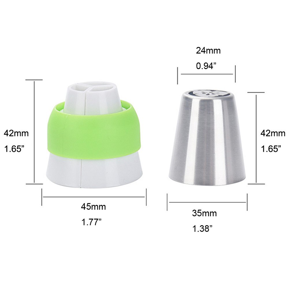 Russian Piping Tips Cake Decoration Baking Set 26 pcs-14 icing Nozzel (2 leaf Tips)+10 Baking Pastry Bags+2 Couplers Frosting Tips Set (26 pcs)