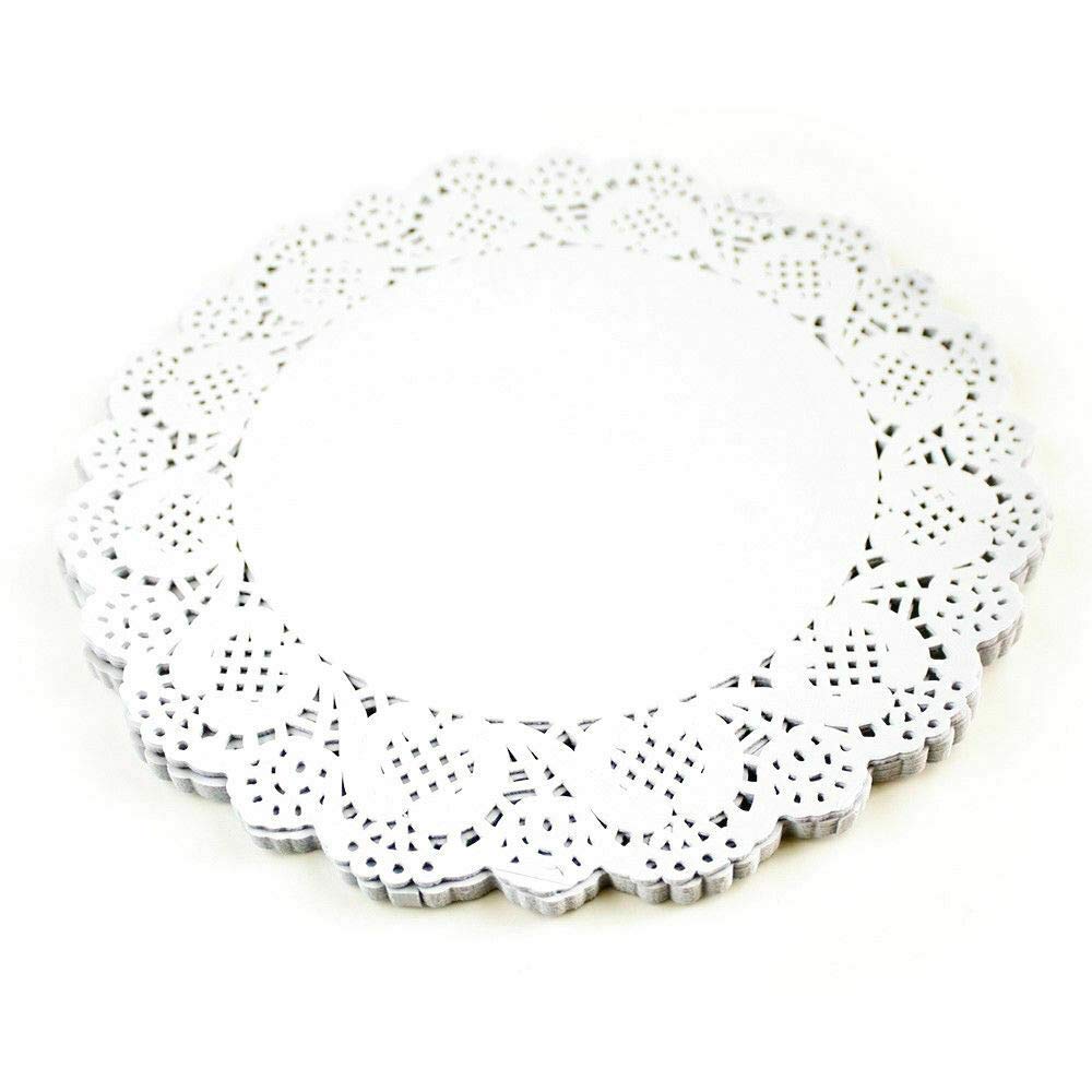 Happium 100 Pcs White Cake Decorating Pads Lace Paper Doilies 9.5'' (24cm) Doilies Disposable Paper Placemats Cake Packaging Pads for Wedding Tableware Food Decoration