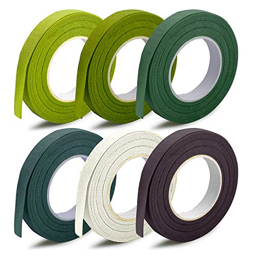 Jdesun 6 Colors Floral Tapes Self-Adhesive Masking Tapes,1/2 in x 30 Yard for Bouquet Stem Wrap Florist