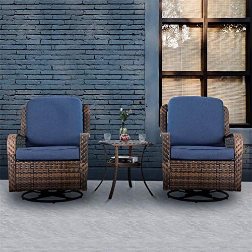 PHI VILLA Rattan Swivel Rocking Chairs 3 PC Patio Conversation Set