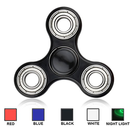 TOOBOM Finger Fidget Spinner NON 3D Printed Tri Hand Spinner Stress Reducer Quality Bearing Quiet & Smooth Portable Spinner (BLACK, 1 PACK)