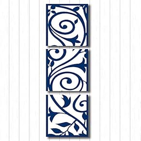 Canvas Wall Art Blue Flowers Pattern Painting Artwork for Home Prints Framed - 12"x12"x3 Panels