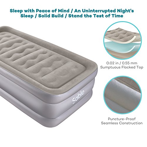 [- Inflatable Bed Sable Single Size Air Mattress with Built-in Electric Pump, Twin Size Air Bed Inf