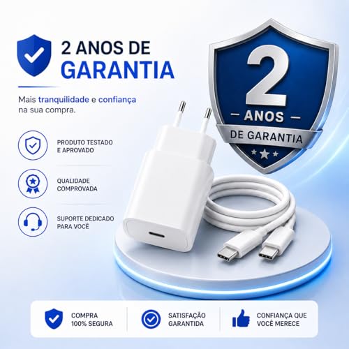 Carregador Turbo 30W Compatível iPhone 15/16/17-16 PRO, 16 PRO MAX iPhone 15 PLUS 15 PRO 15 PRO MAX, GALAXY - Todos ANDROID Entrada TIPO-C + Cabo Reforçado USB-C - Fast Power