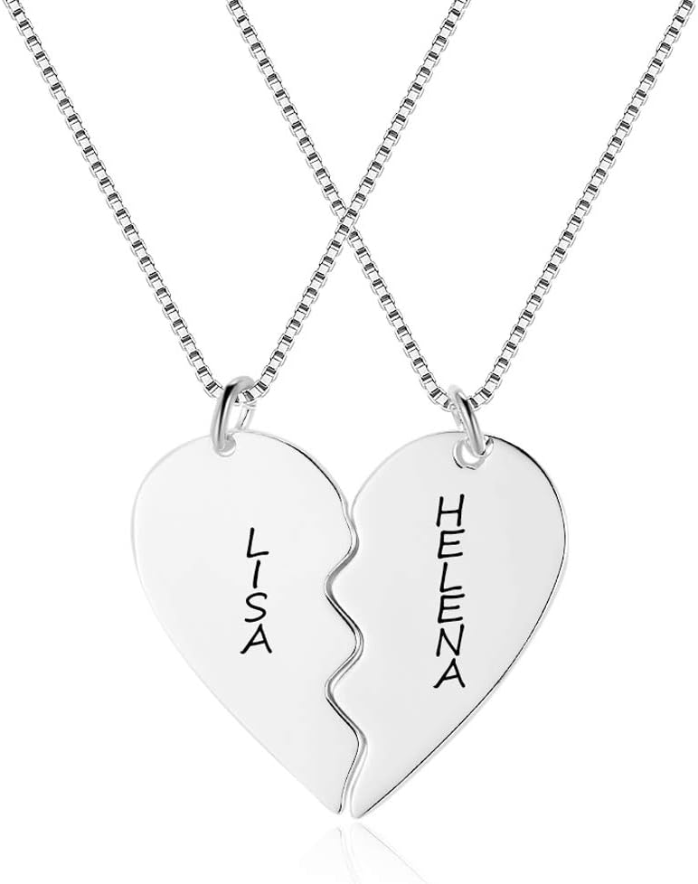 Personalized Name Pendant Matching Necklaces for Couples Custom Love Heart Necklace Men Women Gifts for Boyfriend
