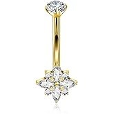 QUZIONE Titanium Belly Button Ring 14G Curved Barbell – Hypoallergenic Navel Piercing Jewelry with Multi-Texture Zircon,10mm Luxury Floating Belly Button Piercing