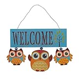 Primitive Country Wood Blue Welcome Owl Sign/Wall Art