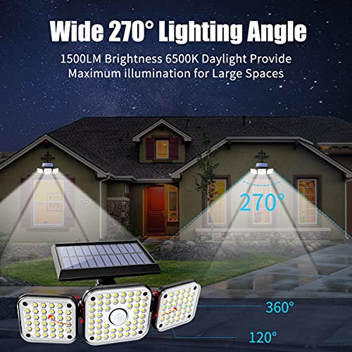 Solar Lights Outdoor with Motion Sensor, 3 Heads Security Lights Solar