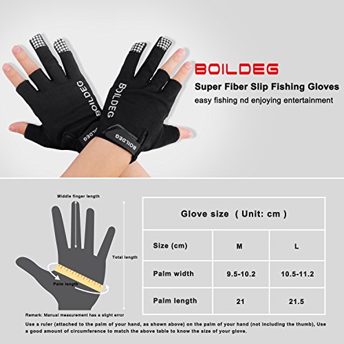 Elegant Choise Fishing Gloves, Boating Fish Gloves with 3 Fingerless Non-slip Breathable Sun Protection Gloves for Fishing,Hiking,Riding,Traveling (Black, L)