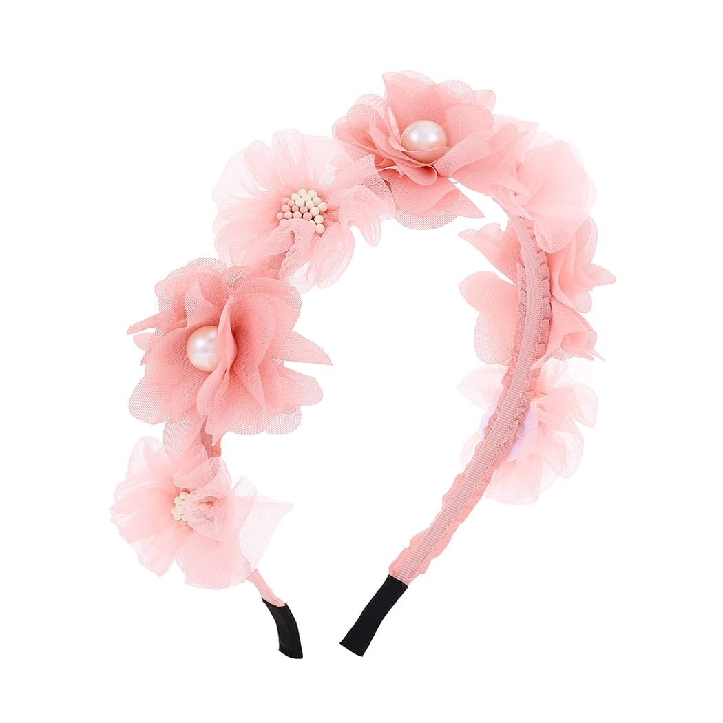 IYOU Baby Girls Headband Pink Flower Hair Hoop Pearl Party Wedding Hair Accessories