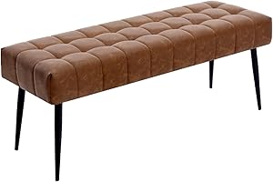 Apicizon 44.5”Bedroom Bench, Modern Faux Leather End of Bed Bench with Metal Legs, Upholstered Sitting Bench for Front Door Entrance,Bedroom,Dining Room, Entryway，Vintage Brown
