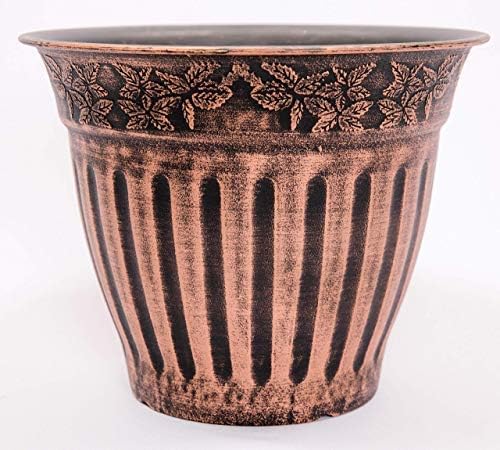 Sapphire USADoric Order Inspired Set of 2 Fancy Plastic Planters 10X8 in Nursery Flowerpot for Indoor Outdoor Garden Patio Office Home Decor Long Lasting Lightweight (Copper-DO)