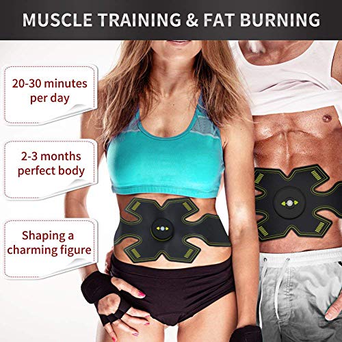 BLUE LOVE Abs Stimulator Muscle Toner Abdominal Toning Belt Workouts Portable EMS Training Home Office Fitness Equipment for Abdomen/Arm/Leg Training(USB Charging)