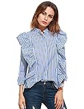 SheIn Women's Striped Ruffle Button Front Long Sleeve Blouse