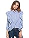 SheIn Women's Striped Ruffle Button Front Long Sleeve Blouse