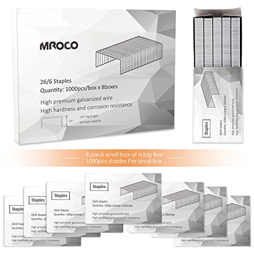 MROCO Staples Standard Staples Premium Staples Chisel Point Staples 1/4 Length 20 Sheet Capacity for Swingline Bostitch Staplers Universal Office Products, 100/Strip, 1000/Box, Total 8,000 Staples - Thumbnail 5