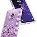 Galaxy S9 Case w/[Full Coverage Screen Protector Premium Clear], NageBee Glitter Liquid Quicksand Waterfall Flowing Sparkle Bling Diamond Girls Cute Case Designed for Samsung Galaxy S9 -Purple