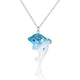 YOUCANDOIT2 Kawaii Necklace for Girls Transparent Resin Gradient color Sequins Dolphin Charm Necklace Gift for Women Teens Girl